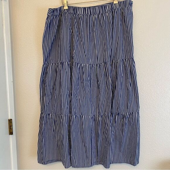 LANE BRYANT PLUS SIZE blue STRIPED BUTTON FRONT TIERED MAXI coastal SKIRT 18/20 - Picture 3 of 9